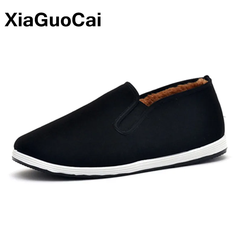 Men Canvas Shoes Winter Warm Casual Man With Fur Plush Cotton Flats Soft Sole Slip-On Male Loafers Driving Footwear Cheap | Обувь