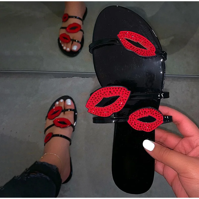 

New Women Crystal Flat Slippers Summer Ladies Comfort Outside Shoes Female Fashion Gold Casual Footwear Plus Size 37-42