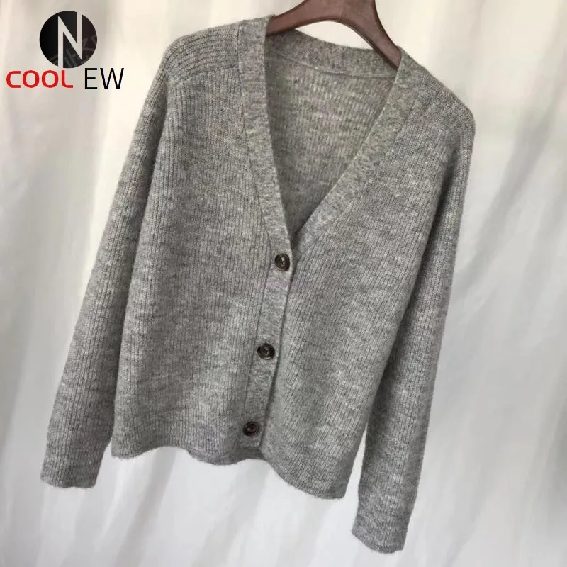 

Elfbop Wool Ladies V Neckline Blue/Gray Knitted Cardiagn Sweater Top