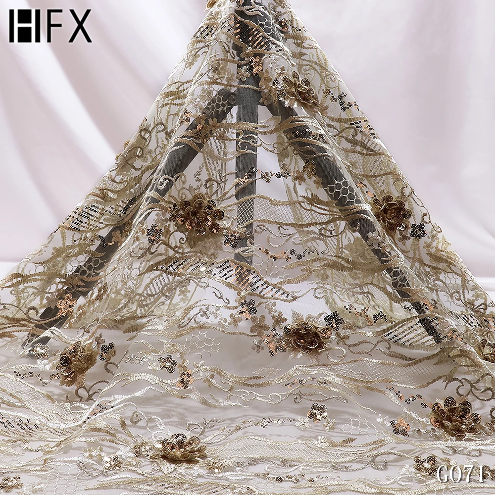 HFX Высокое качество Французский Тюль Кружево роскошный 3d цветок французская Сетка кружево африканский тюль сетка кружево для свадебного платья GC071