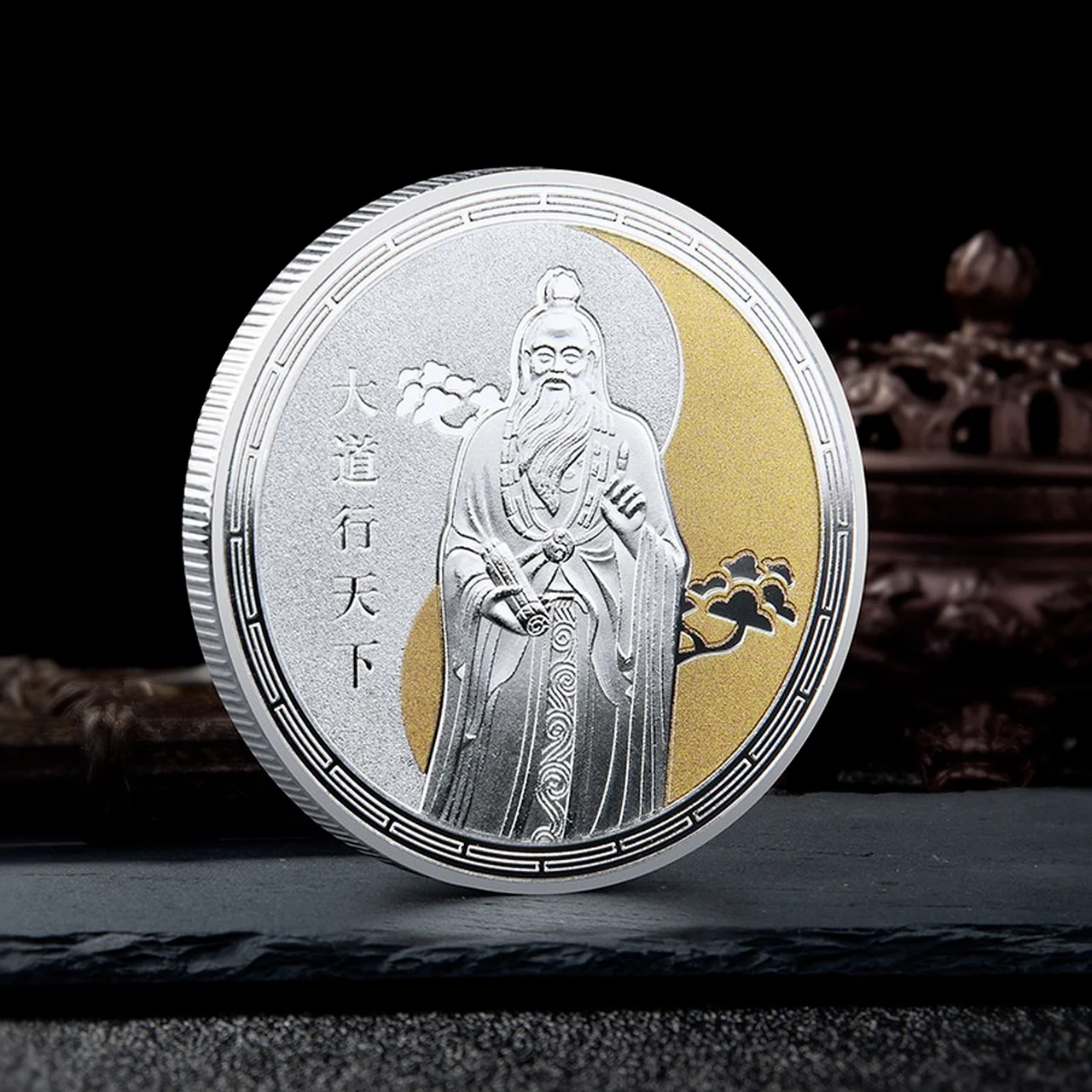 Золотая идол в китайском стиле Юбилейная монета Taishang Lao Jun Taoist Good Luck Медаль