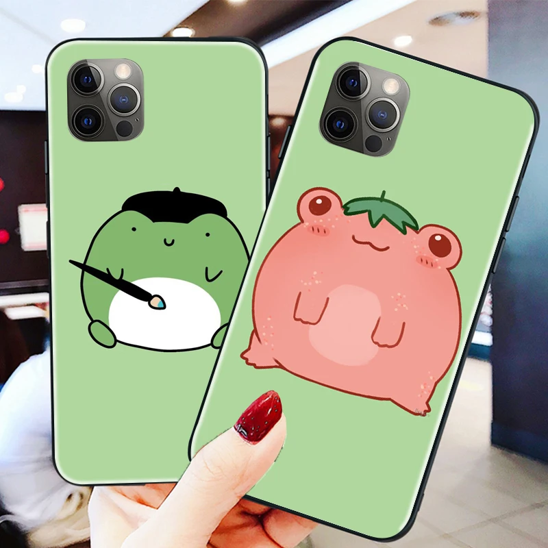 

Mint green Funny The Frog cute cartoon Couple Phone Case For iPhone 12 11 XS XR X Pro Max 8 7 6S 6 Plus SE 2020 soft TPU Case