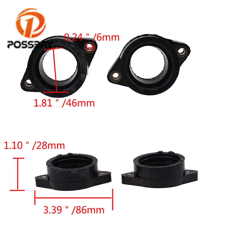 POSSBAY 2 шт. черные мотоциклетные запчасти карбюратор интерфейс впускной коллектор