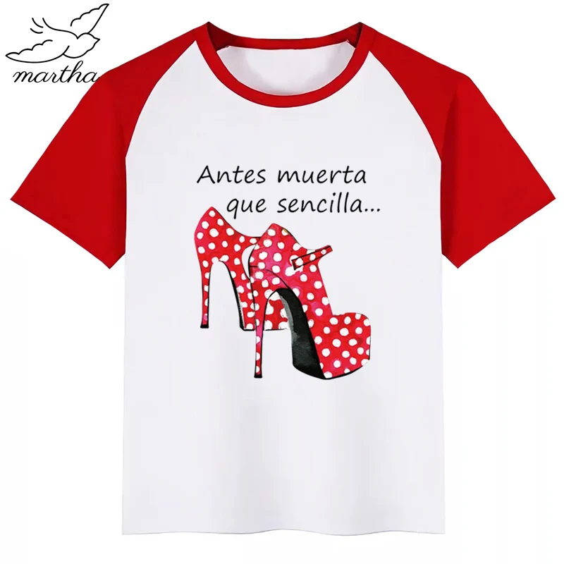 Kids Spain Flamenco High Heels Cartoon T-Shirt O-Neck Boys and Girl Casual Short Sleeve Summer Funny Clothes Tshirt | Мать и ребенок