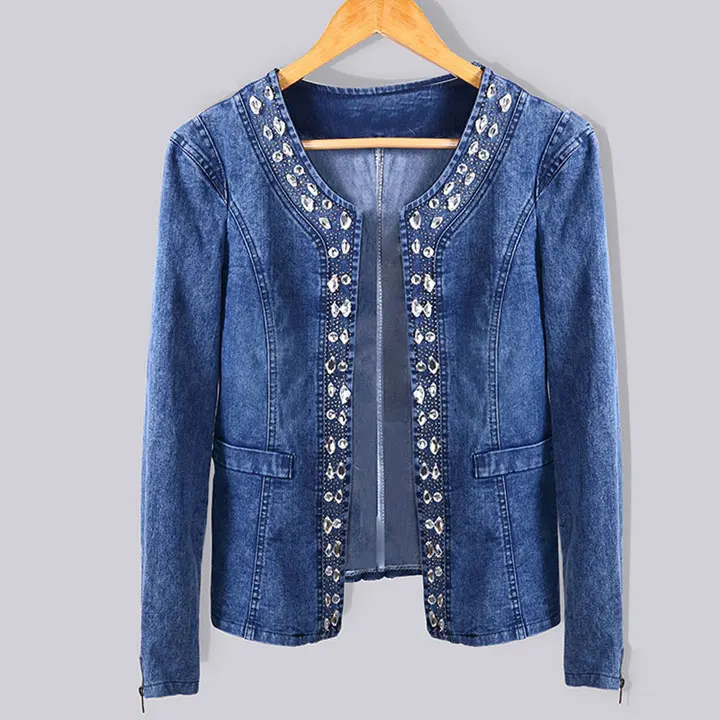 HEE GRAND/джинсовые куртки для женщин Chaqueta Mujer, осенняя джинсовая куртка Casaco, женская тонкая короткая верхняя одежда с кристаллами размера плюс S-4XL WWJ920