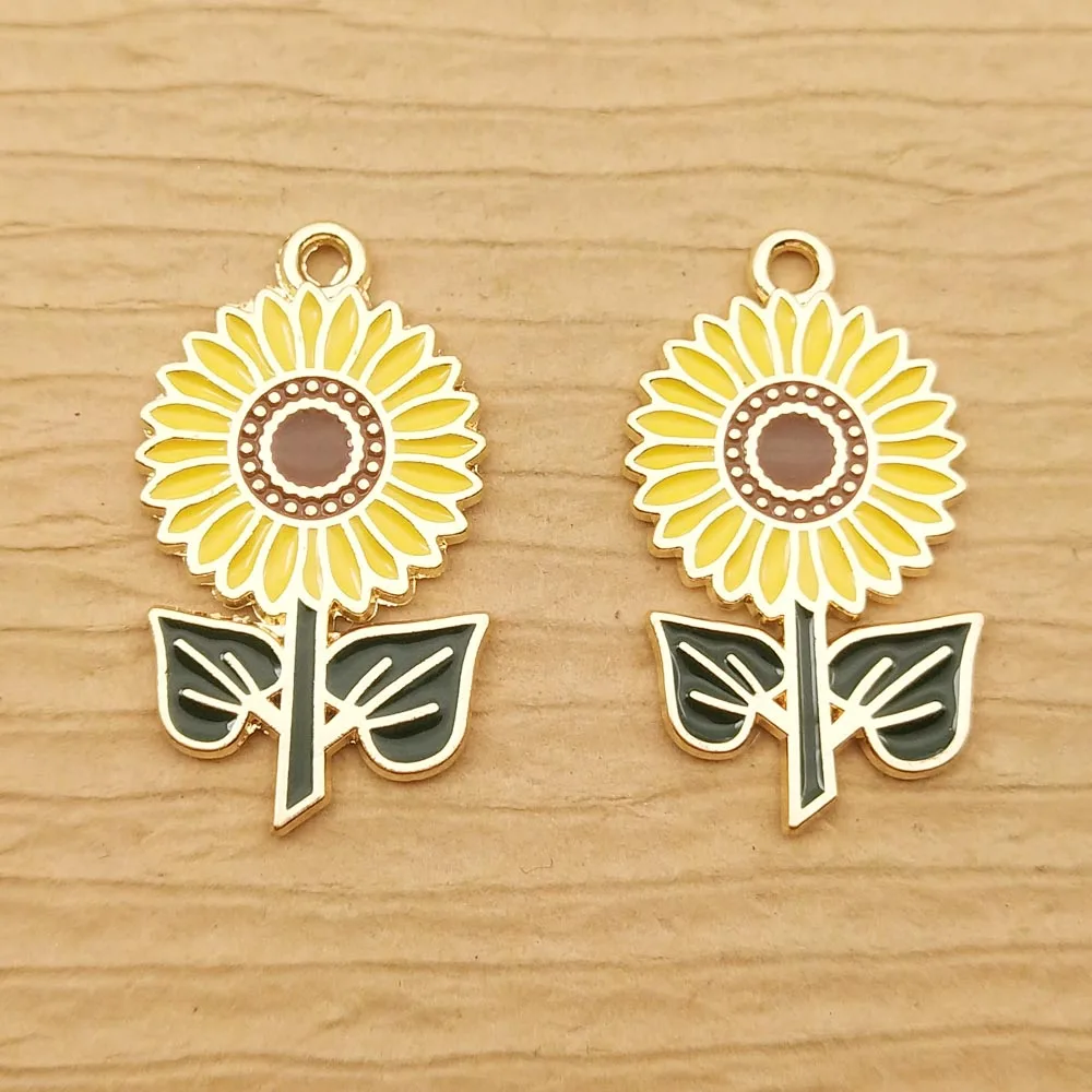 

10pcs Enamel Sunflower Charm for Jewelry Making Bulk Craft Necklace Pendant Bracelet Earring Charms Diy Accessories Materials