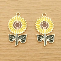 10pcs 15x27mm enamel sunflower charm for jewelry making earring pendant bracelet necklace charms craft accessories gold plated