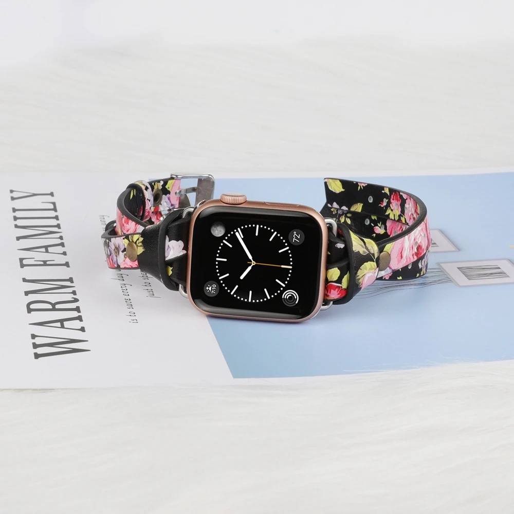 Toyouths Double Leather Band for Apple Watch Series 5 4 3 2 1 Strap for iWatch 2020 Chic Women Men Leather 38mm/40mm /42mm/44mm