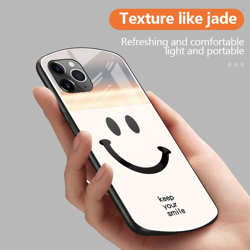 Luxury Cute Oval Smile Tempered Glass Phone Case For iPhone 13 12 11 Pro Max XSmax XR X SE 8 7 6 Plus Mirror Silicone Cover