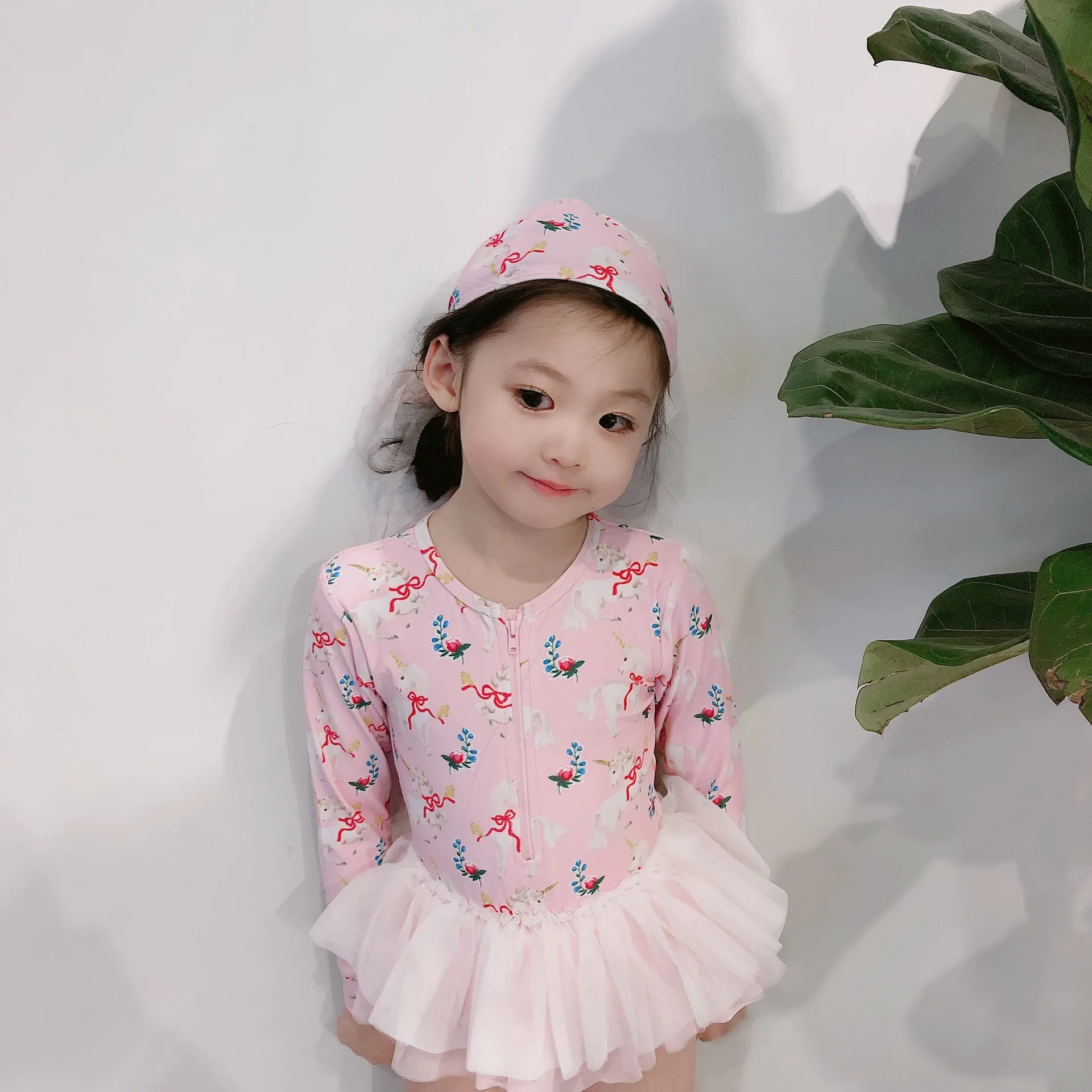 New Style Kid's Swimwear Female Unicorn Cat Long Sleeve One-Piece Dress Sunscreen Swimsuit One Product Dropshipping | Спорт и