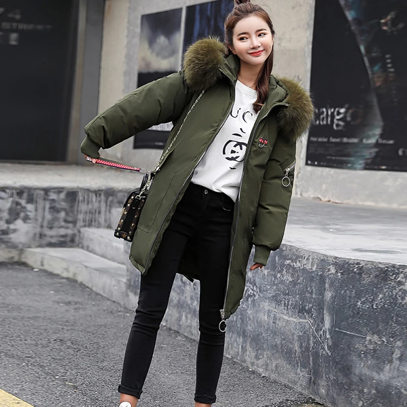 Зимняя куртка Voobuyla женская меховая парка с капюшоном длинное пальто вышивкой