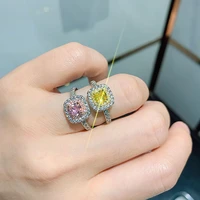 luxury square 55mm pink quartz citrine lad diamond rings for women engagement wedding ring fine jewelry accessories wholesale