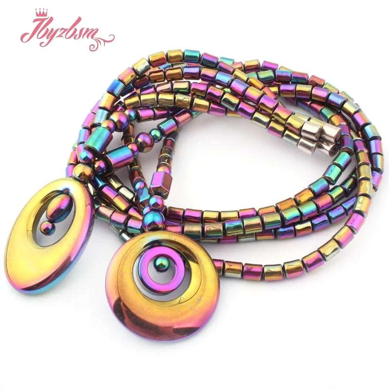 4x5mm Column (No Magnetic) Hematite Multicolor Stone Beads Oval Round Pendant for Women Long Necklace Fashion Jewelry Gift 20&quot |