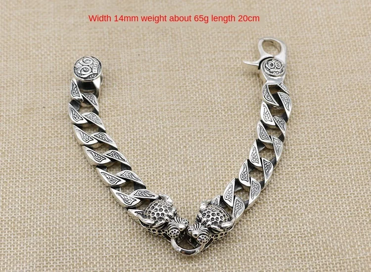 Браслет из серебра 925 пробы с двойной головой леопарда | Украшения и аксессуары