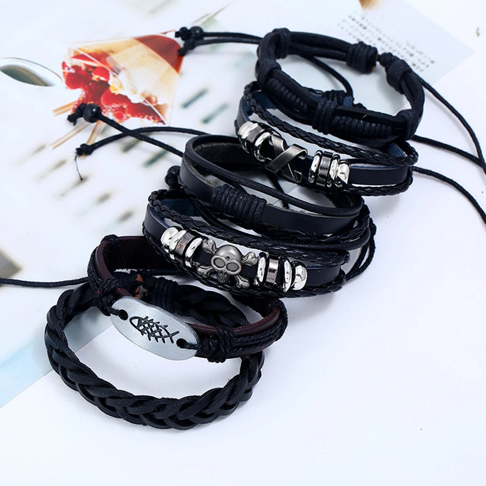 

New personality woven suit leather bracelet hair retro European and American men's leather bracelet jewelry