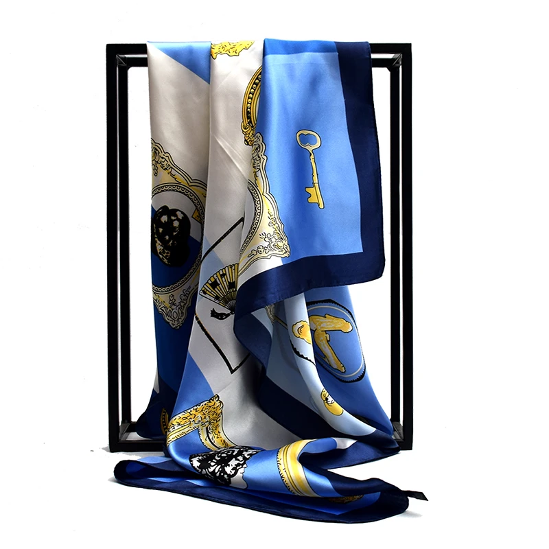 Модный женский шарф роскошного бренда синие полосатые цепочки с принтом хиджаб