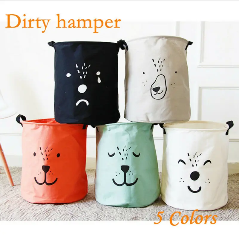 

5 Colors Large Cartoon Babies Toy Storage Bag Home Canvas Bags Bear Pattern Laundry Bag Cute Blue Clothing Storage Bakets