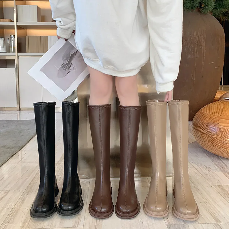 

Flat Heel Winter Boots Lady Women Shoes Autumn Zipper Boots-Women Luxury Designer Round Toe 2021 Over-the-Knee Low Mid Calf Fas