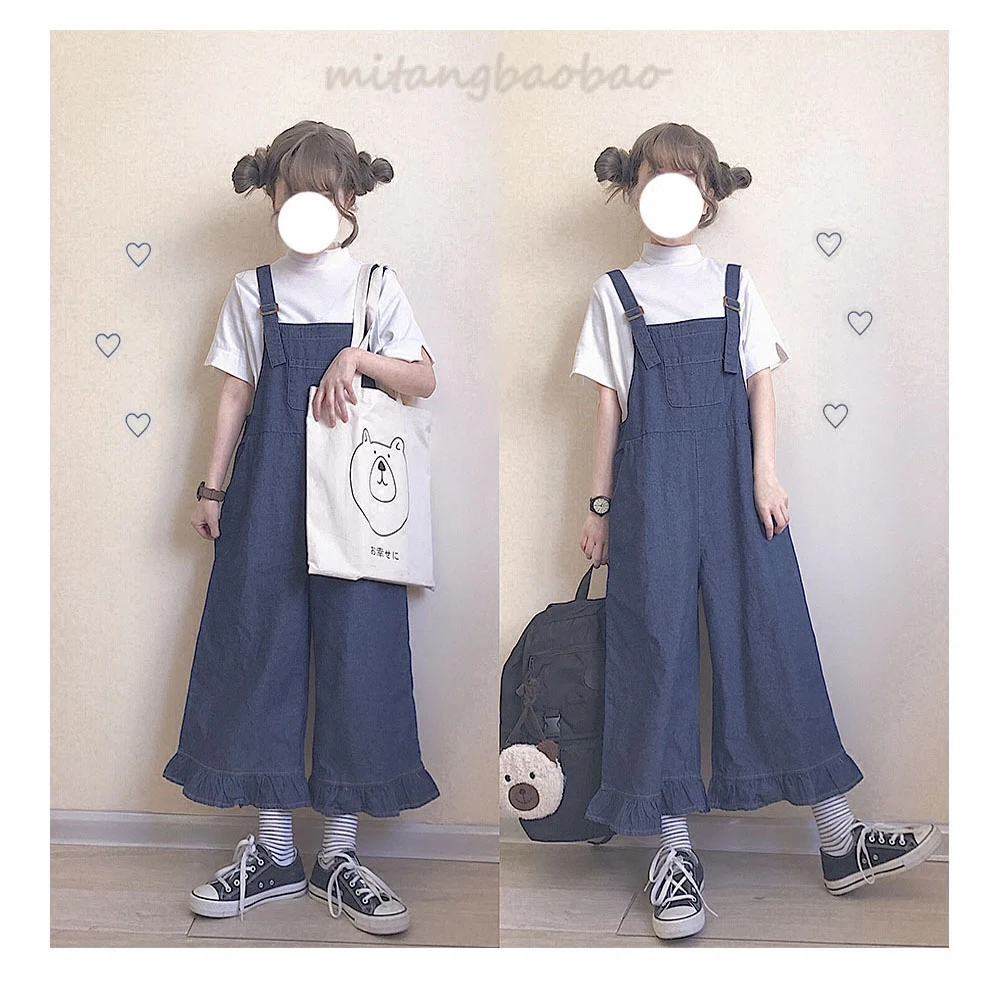 Женский свободный комбинезон в винтажном стиле с длинными джинсовыми брюками и