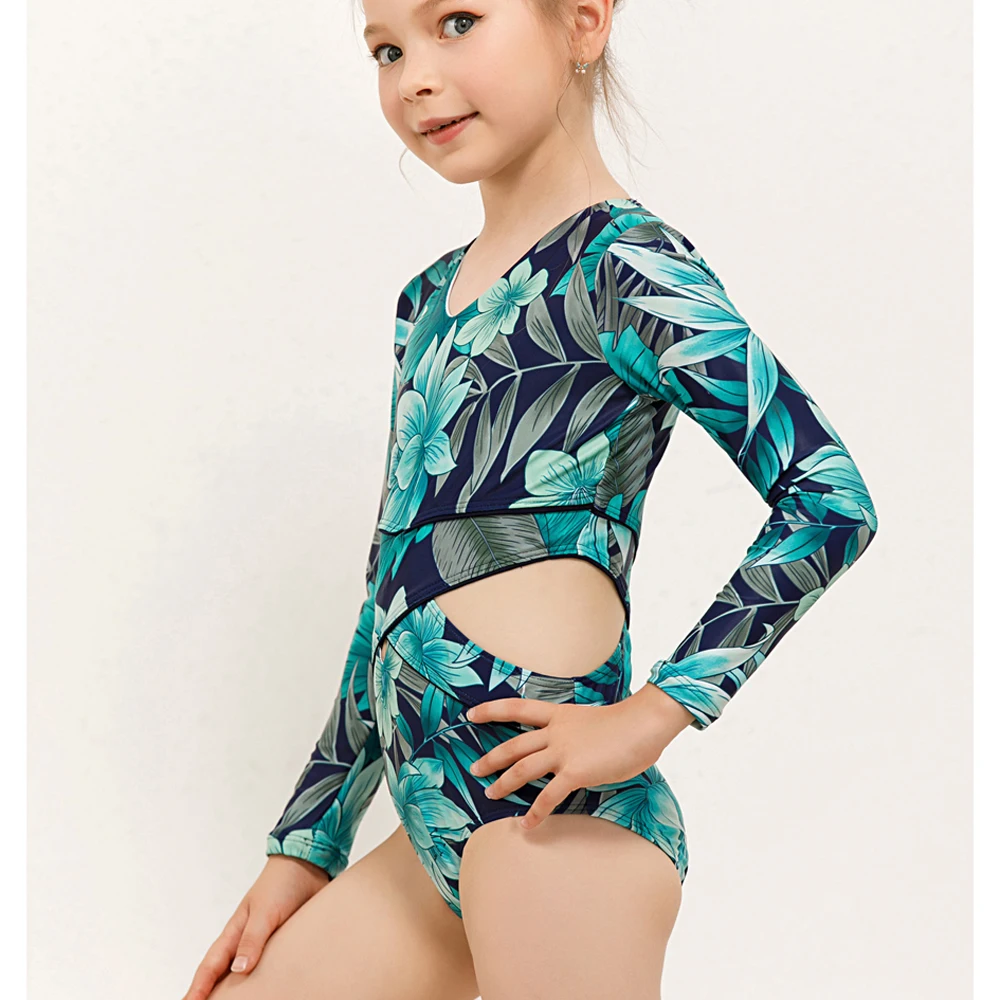 Слитный купальник Rashguard для девочек милый летний спортивный с длинным рукавом