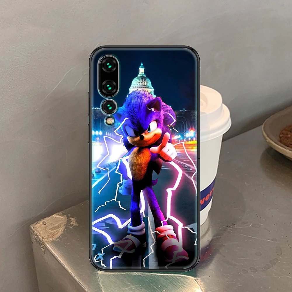 

Funny Sonic Cute Hedgehog Phone case For Huawei P Mate P10 P20 P30 P40 10 20 Smart Z Pro Lite 2019 black tpu cell cover silicone