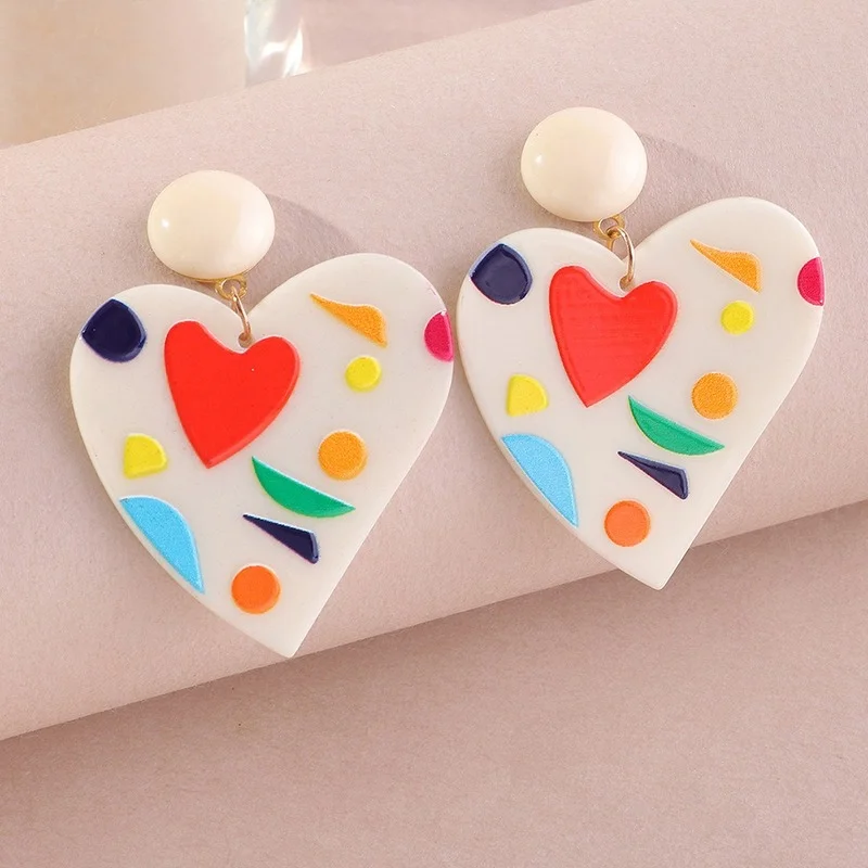 

Heart Shape acrylic Stud Earrings For Women Colorful Flowers avocado Geometric Earring Sweet Girls birthday Party Jewelry Gifts