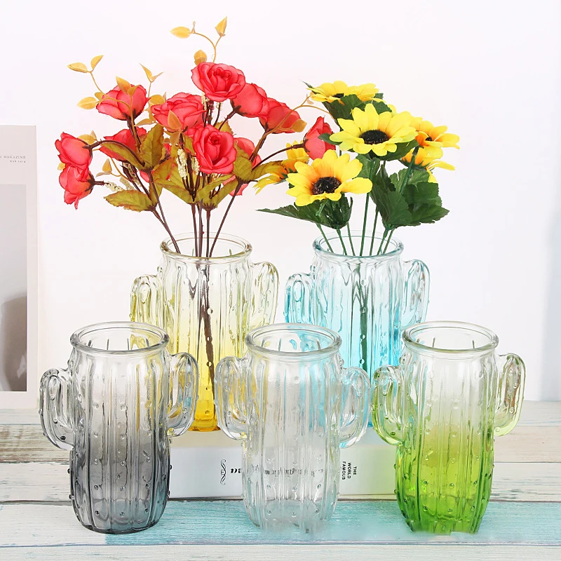 Градиент кактус ваза Стекло для цветов украшение дома миниатюрные фигурки