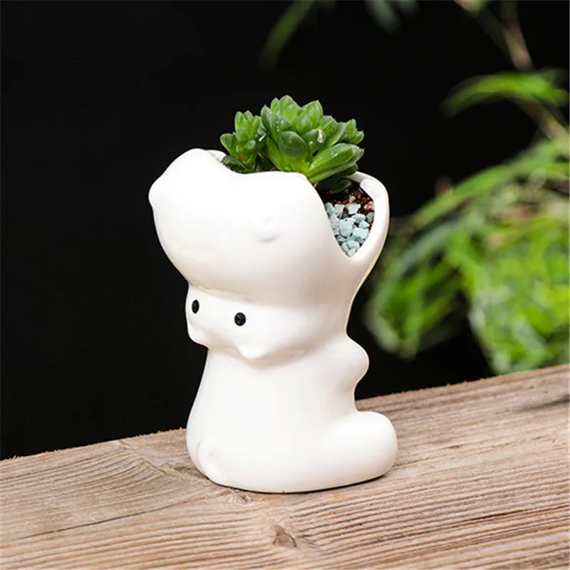 

White Ceramic Hippo Flower Pot Multifunctional Succulent Container Holder Animal Flowerpot Nursery Succulent Bonsai Planters Pot