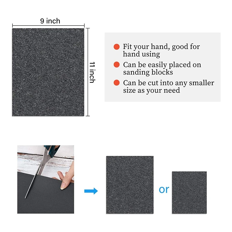 

12Pcs 9 x 11 Inch Wet/Dry Waterproof Sandpaper 400-1500 Grit for Wood Furniture Finishing Metal Grinding Drywall Sanding