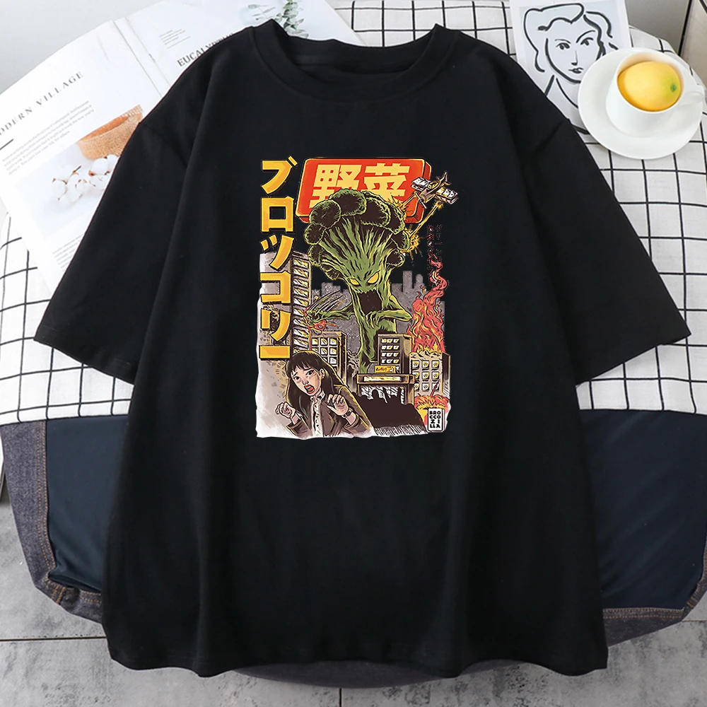 

Broccozilla Japan Comics Print Women's T Shirts Fashion Brand Shirts Summer Comfortable Tee Clothing Hip Hop Loose Men Tshirts