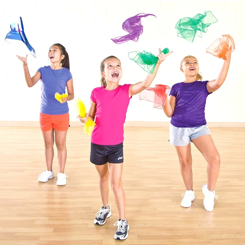 6 colors dance scarfs for kids square Silk Scarf Children Outdoor Game Toys Gymnastics Scarves Juggling Performance Props | Игрушки и