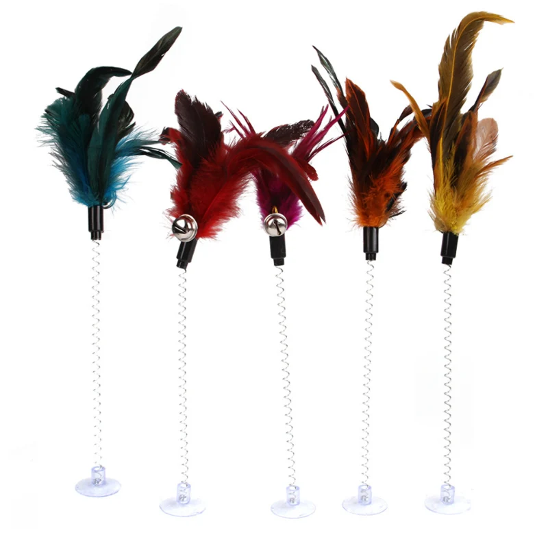 

Pet Cat Teaser Toy Pet Supplies Feather Bottom Sucker Pet Cat Toy Cat Teaser Stick Cat Interactive Toys Mouse Toy With Mini Bell