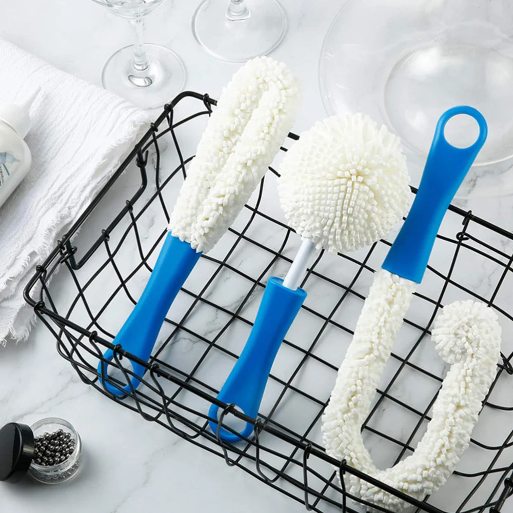

3 Pcs 1 Set Multipurpose Bottle Cleaning Brushes Bendable Goblet Brushes (Blue)