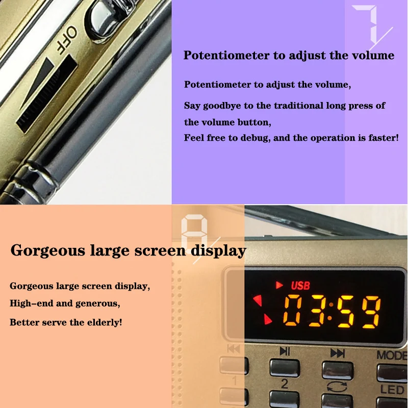 Портативный цифровой радиоприемник L-218 AM / FM /MP3/SD 32 ГБ фонарик для экстренных