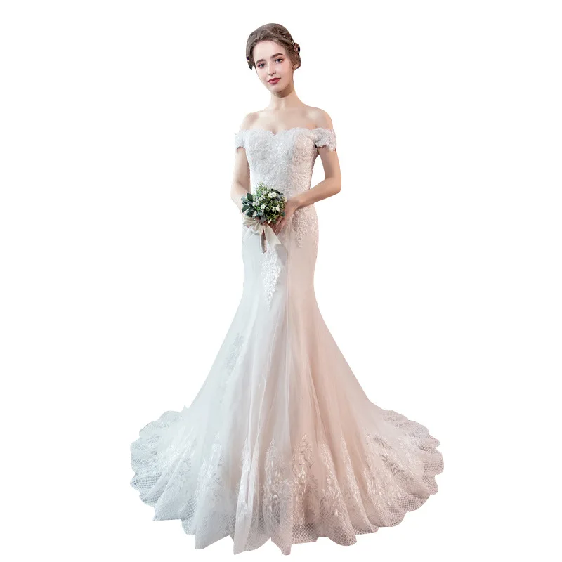 

Real Photo 2020 New Boat Neck Off Shoulder Luxury Lace Appliques Mermaid Wedding Dress Robe De Mariee Vestido De Noiva