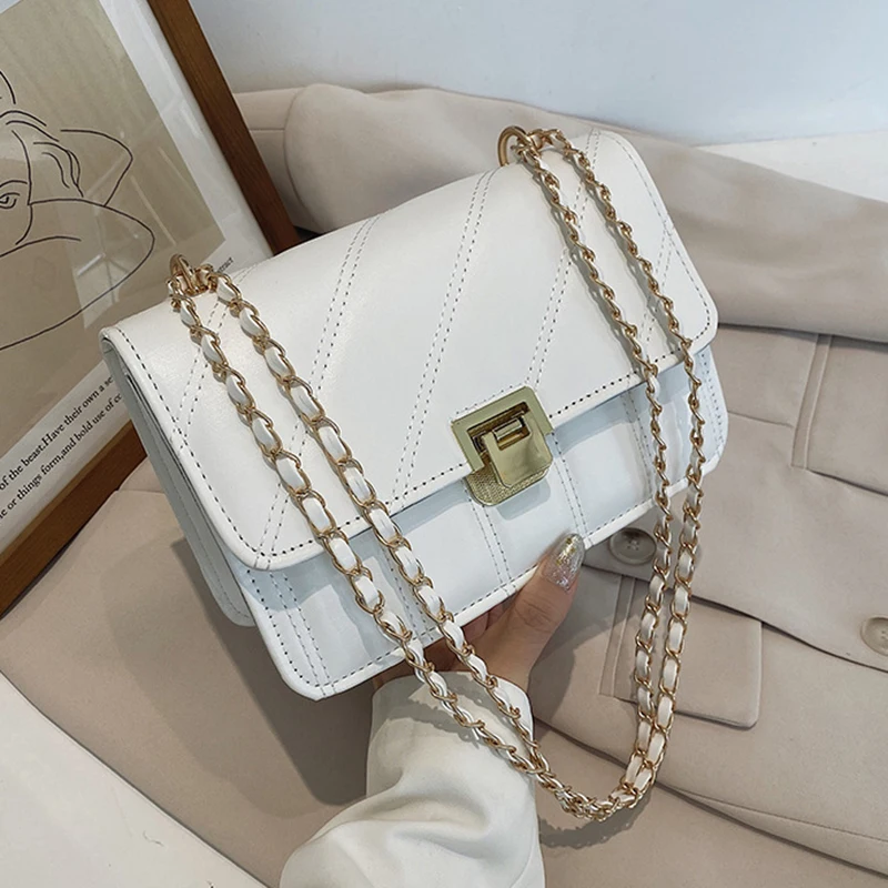 

Women Chain Solid Color Shoulder Bag High Quality Pu Leather Designer Ladies Bags 2021 Summer Fashion Messenger Bag