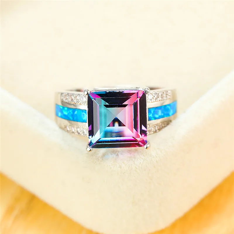 Роскошное женское большое кольцо с радужным кристаллом Изящные квадратные