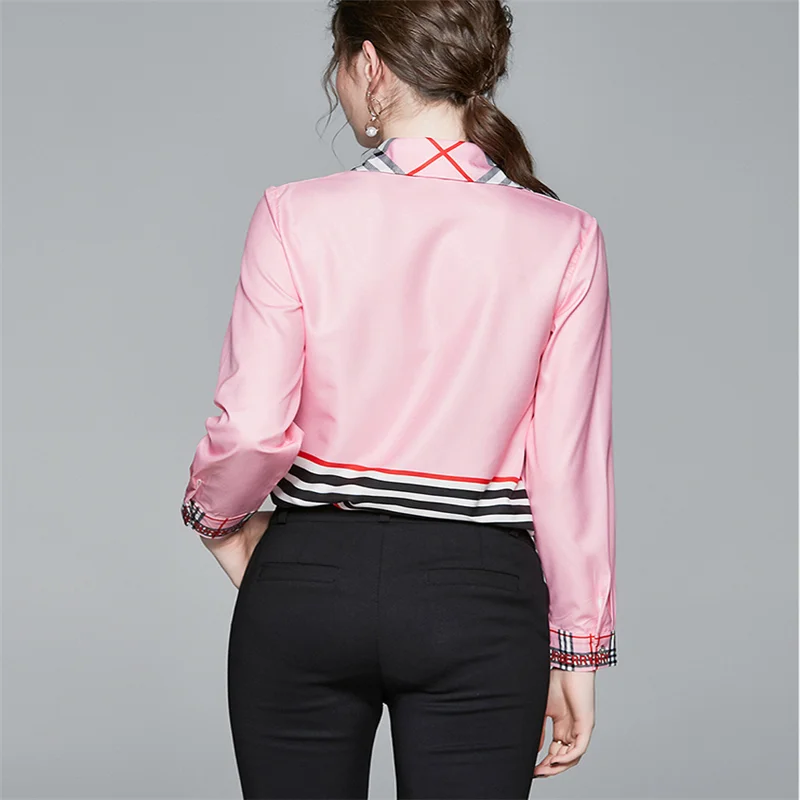 

2020 Spring New Women's Positioning Print Shirt Long Sleeve Lapel BlousShirt Slim Top