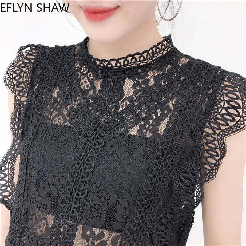 Летние кружевные топы для женщин в богемном стиле пикантные рубашка со стоячим