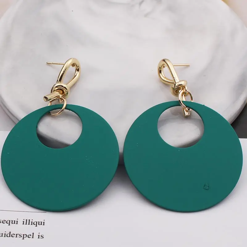 Green Большие модные круглые Висячие серьги для женщин черного, белого, зеленого, золотого цвета, элегантные длинные вечерние серьги, ювелирное изделие - Окраска металла: Green