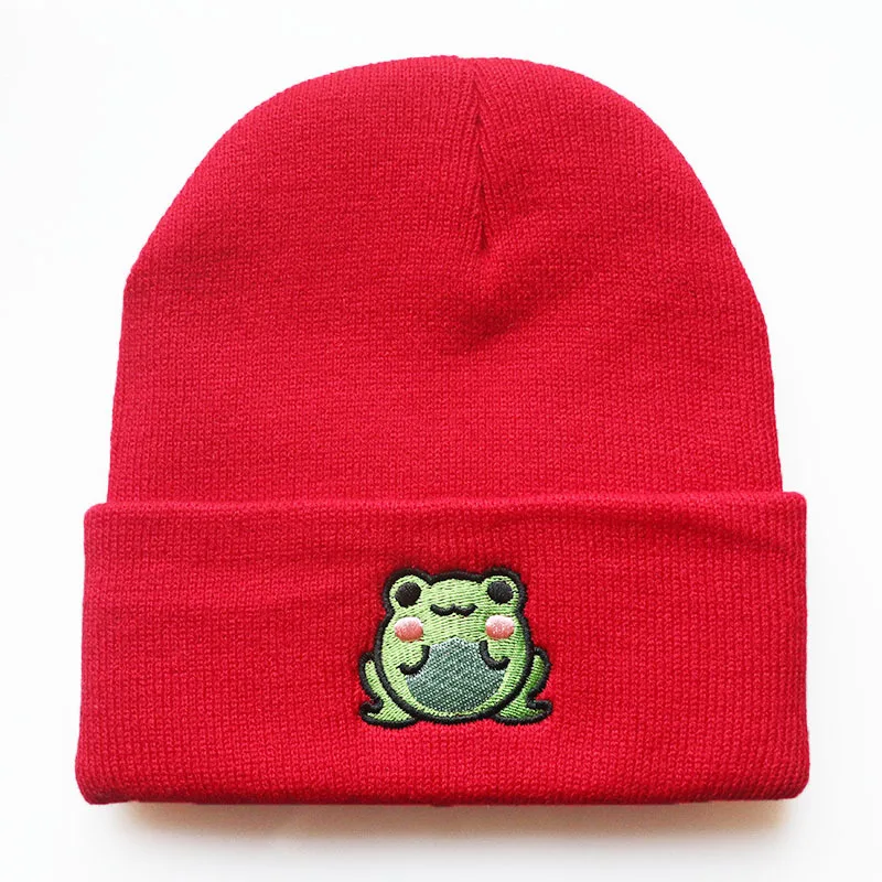 

cartoon frog skullies beanie women men cute froggie winter hat for women girl warm earflap knitted hat skullcap dropship