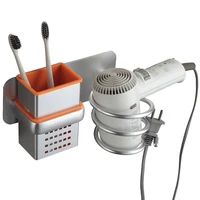 aluminum hair dryer holder self adhesive bathroom shelf with basket wall mounted hairdryer storage rack blower organizer