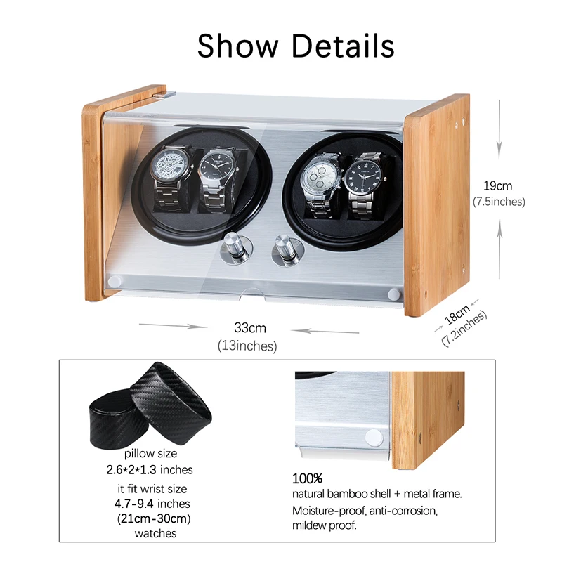 Automatic Luxury Watch Winder Box Display Accessories Mechnical Wooden for Male Wood Storage Metal Knob Switch Rectangle