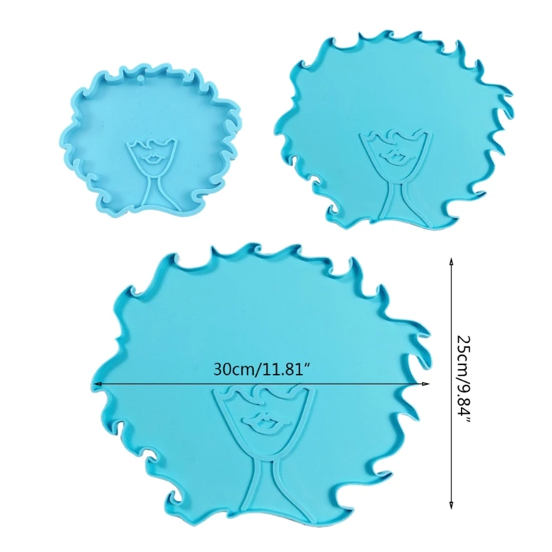 

3 Pcs Afro Female Beauty HeadKeychain Epoxy Resin Mold Rolling Tray Serving Board Coaster Silicone Mould DIY Crafts Tool