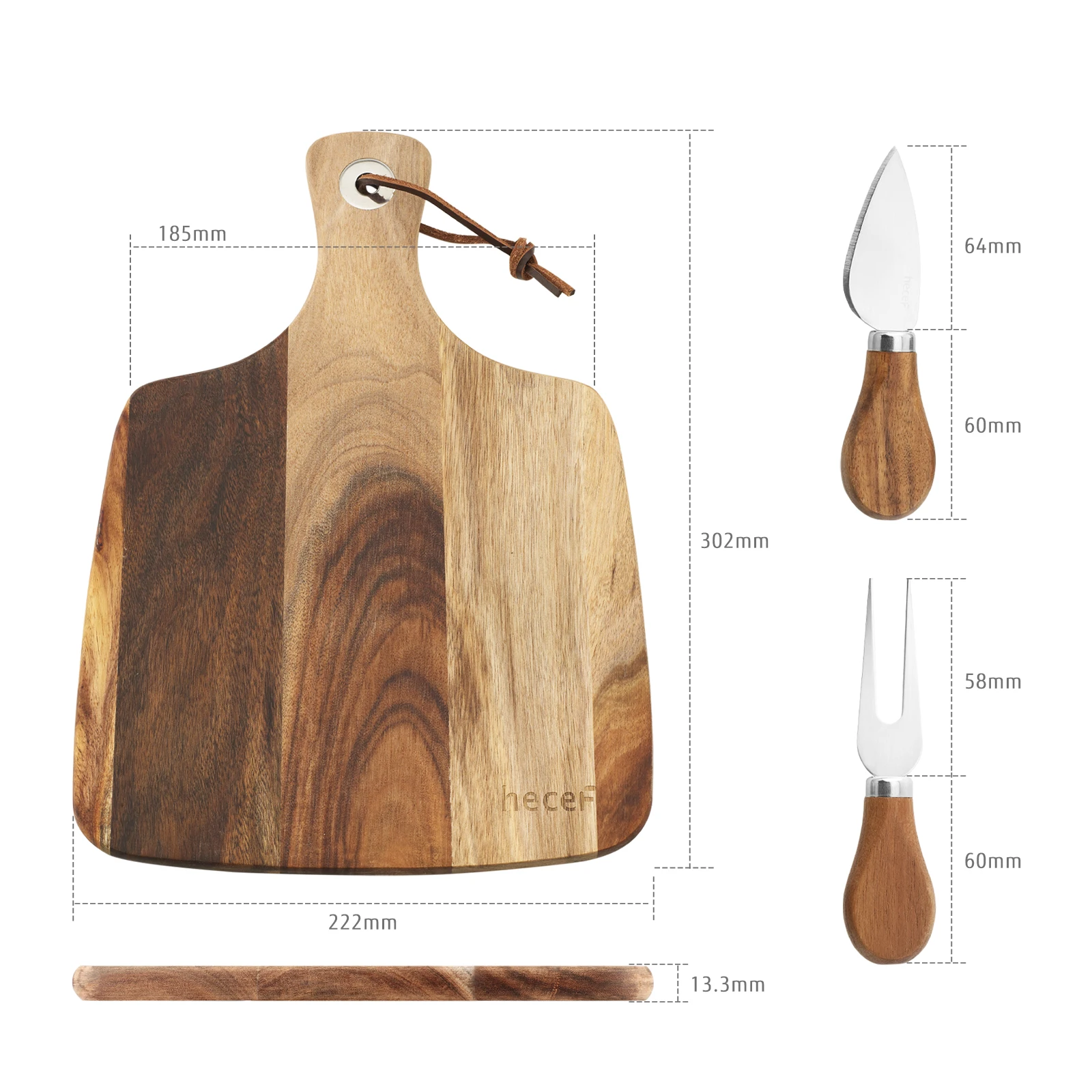 Доска для сыра Hecef набор из 3 предметов тарелка акации нож и вилка | Дом сад