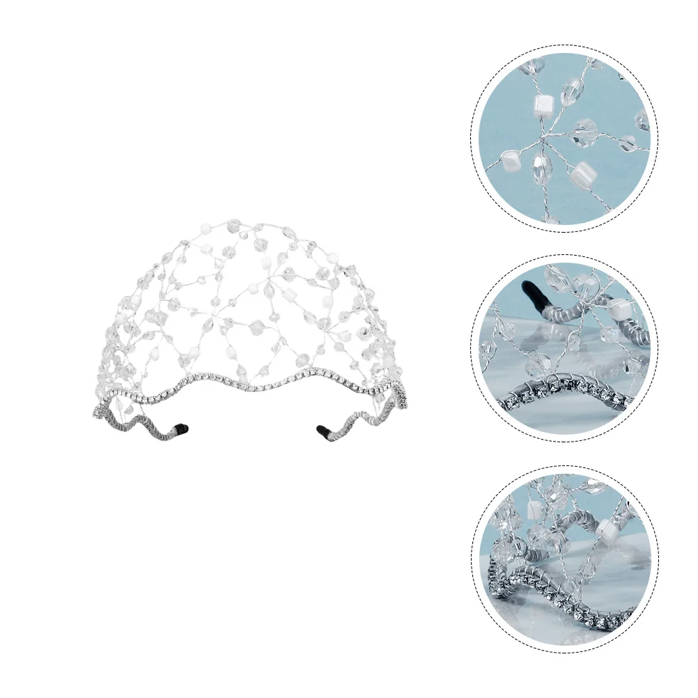 

1pc Woven Wedding Tiara Hair Decor Bead Tiara Diamonds Hair Band Mesh Headwear