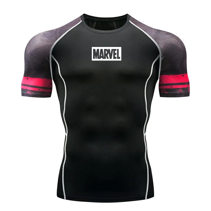 Новинка, хит, брендовая футболка Marvel, быстро сохнет, мужские компрессионные рубашки, для спортзала, фитнеса, трико, топ, футболка для бега, спортивная одежда, Рашгард