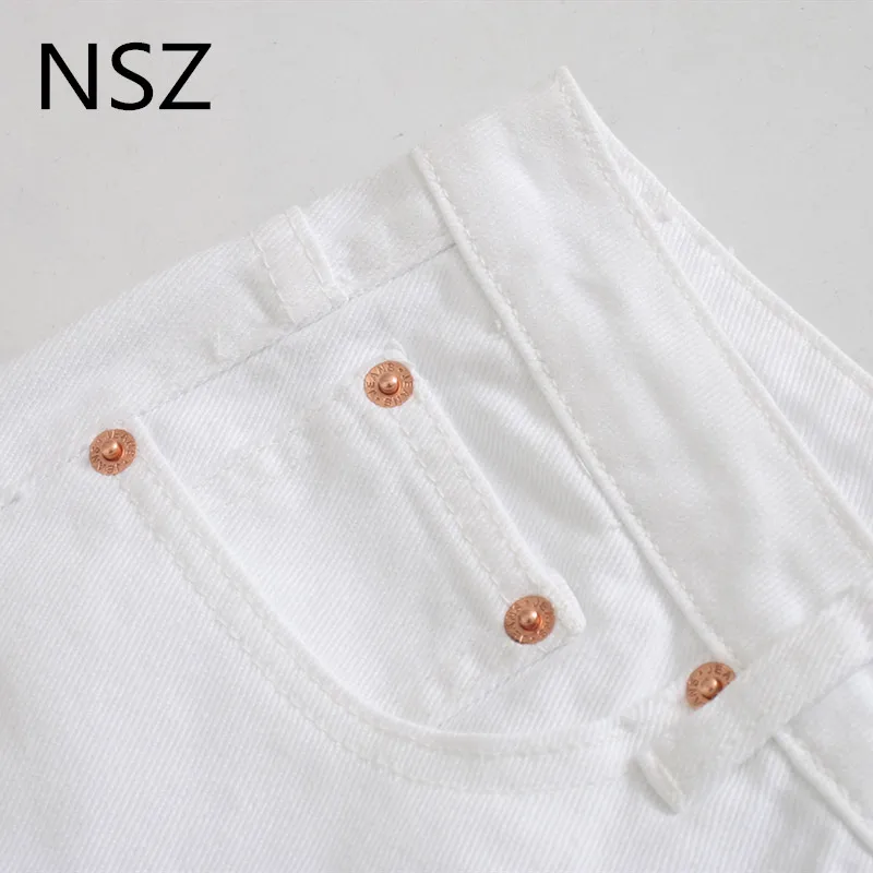 Женские прямые джинсы NSZ белые джинсовые брюки с высокой талией длиной до