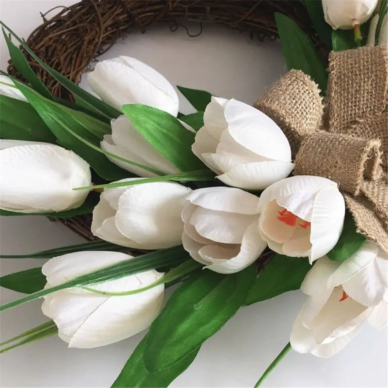 

Artificial Flowers White Tulip Wreath Spring Wreath Outdoor for Front Door Wall Window Party Wedding Dcor