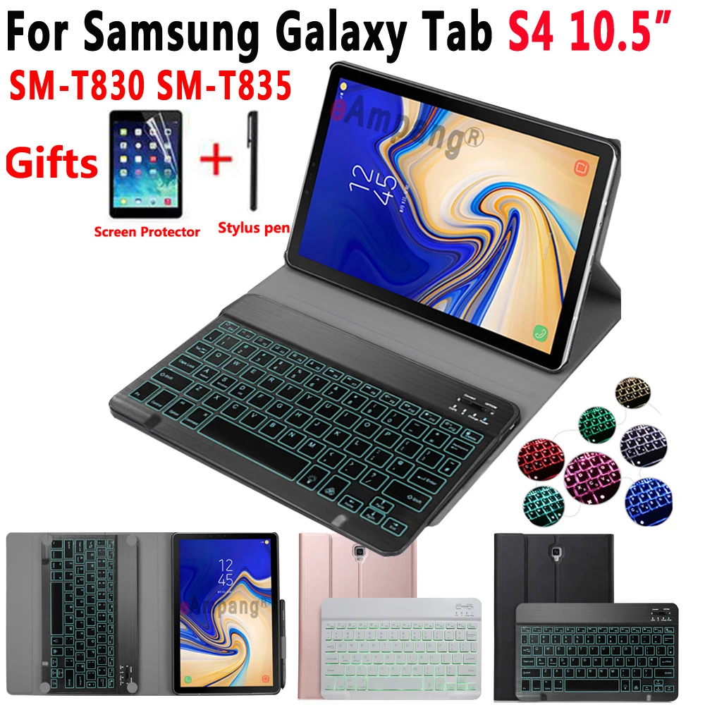 

Чехол с клавиатурой с подсветкой для Samsung Galaxy Tab S4 10,5 SM-T830 T830 T835, кожаный чехол для планшета с Bluetooth-клавиатурой